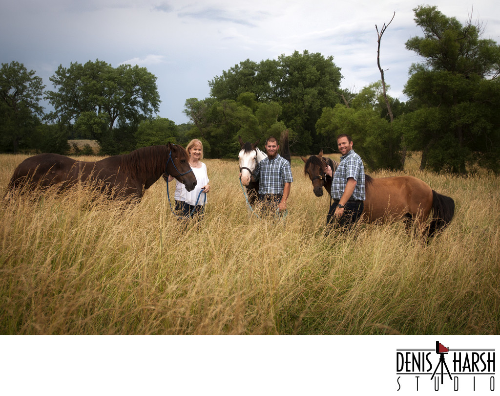 Bloomington Family Photography with Horses in Tall Grass