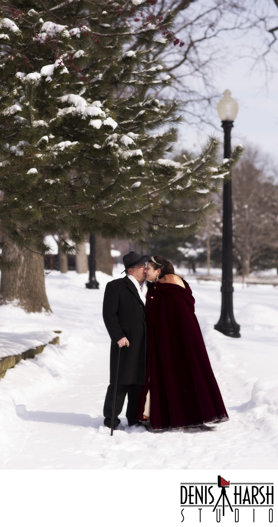 Wedding Photography in Snow at Miller Park, Bloomington