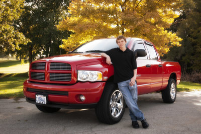 Bloomington Senior Pictures boy outdoors with Red Truck