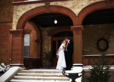 Bloomington Bride & Groom 1869 Mansion in January Snow