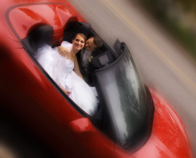 Bloomington Normal Wedding Photography in Red Corvette