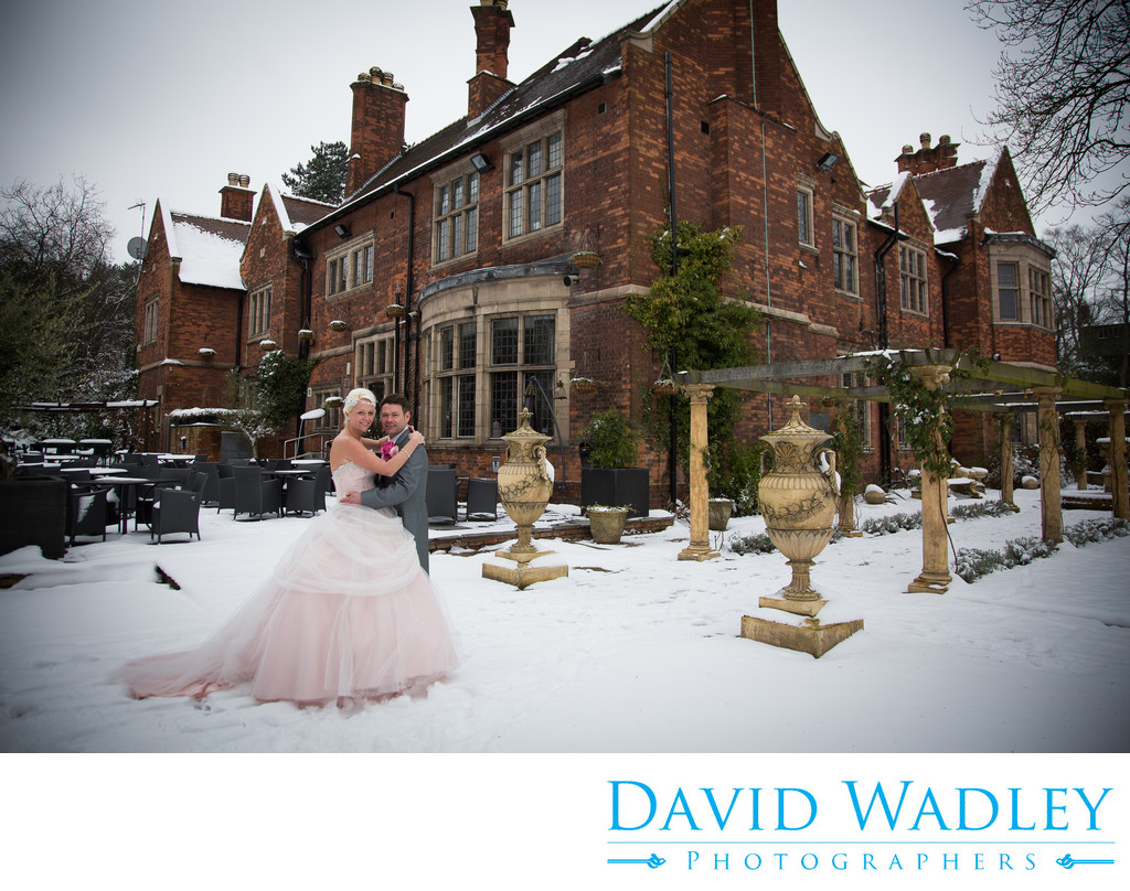 Wedding photography at Moxhull Hall Hotel in snow Sutton Coldfield.