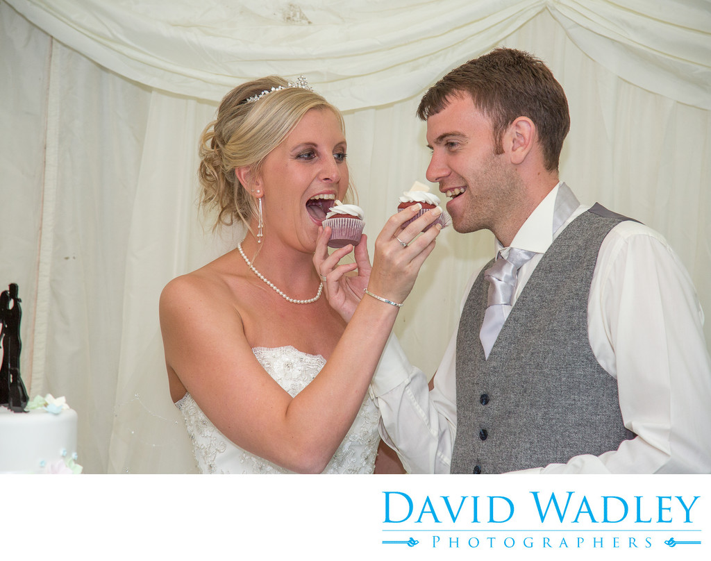 Brook Marston Farm Hotel Bride & Groom Eating Cupcakes