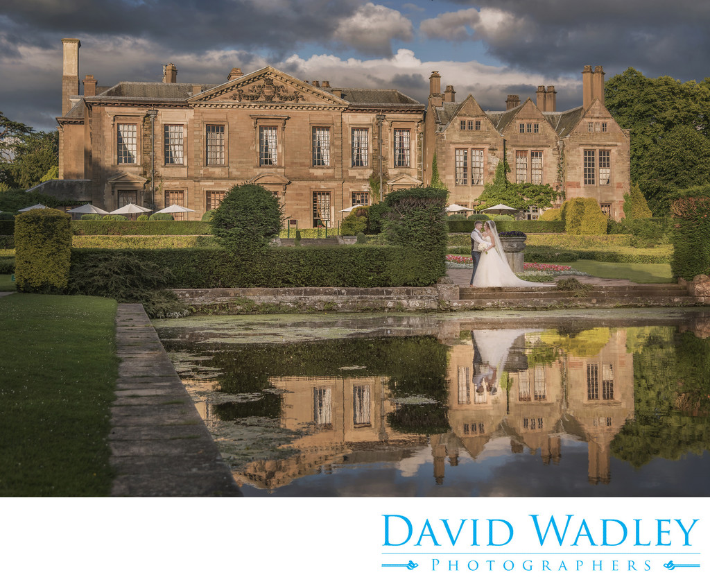 Coombe Abbey West Terrace with Bride and Groom after their Wedding.