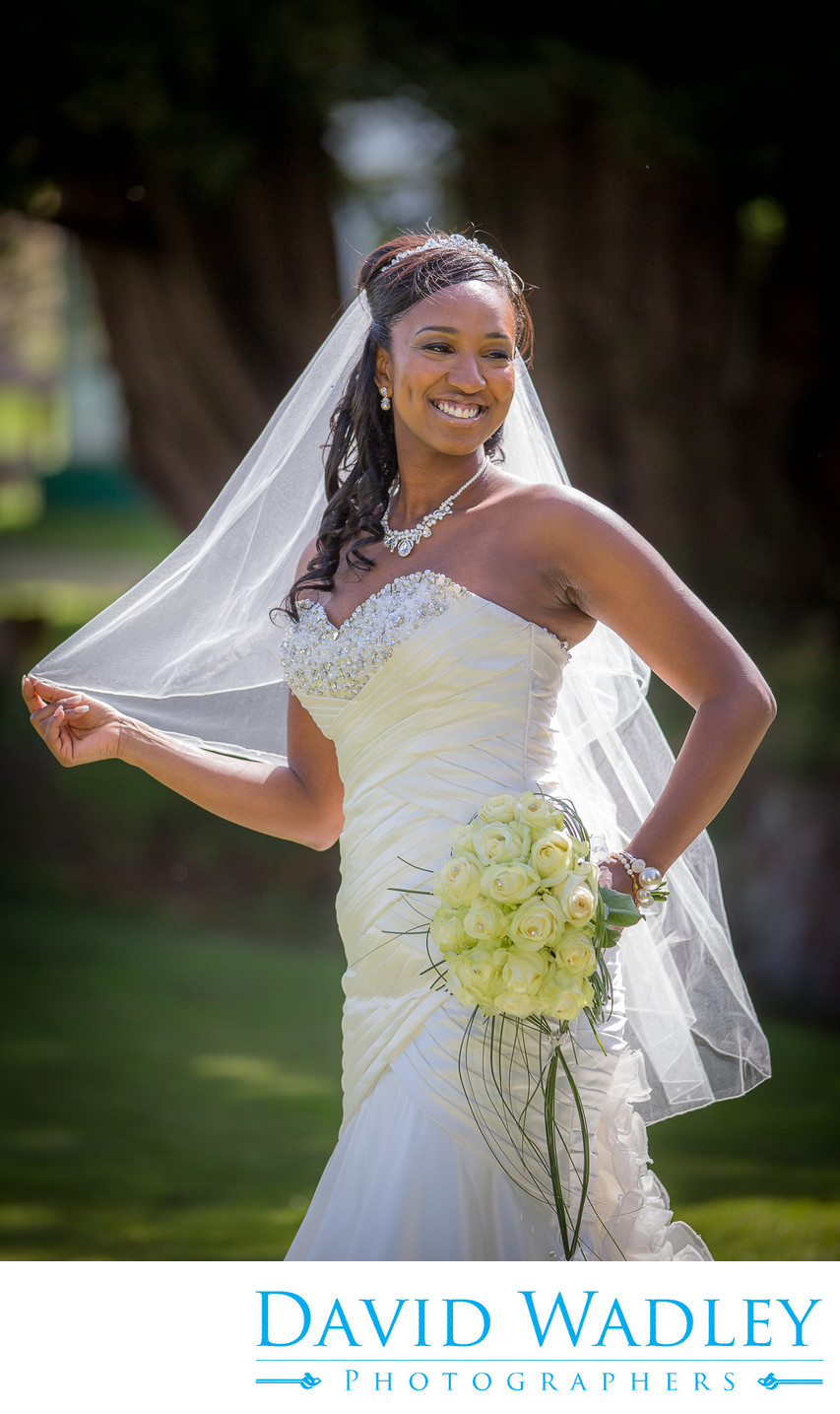 Bride with veil at Nailcote Hall