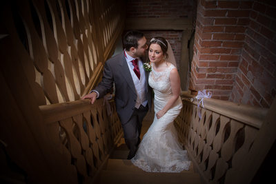 Shustoke Barn stairs on wedding day