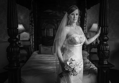 Bride at Coombe Abbey Hotel Black & White