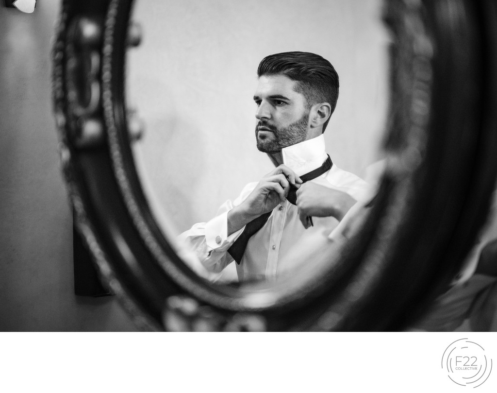 Best Wedding Photography Sacramento Groom Tie in Mirror