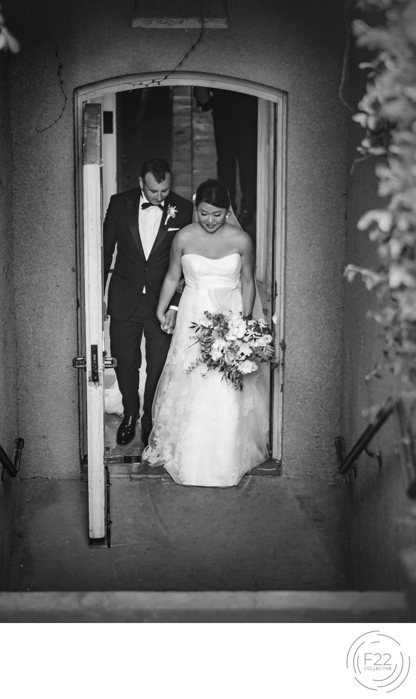 Couple Walking up Stairs Wedding Photograph Sacramento 