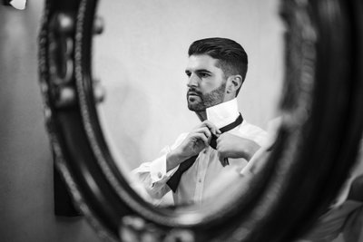 Best Wedding Photography Sacramento Groom Tie in Mirror