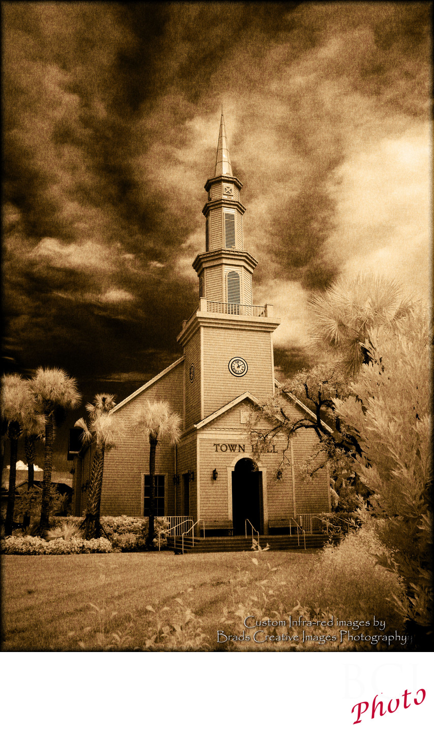 Infrared photo of Tradition Town Hall in Sepia