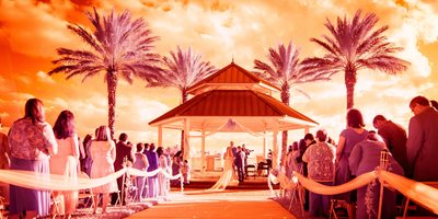 Panorama wedding ceremony image at tradition town hall