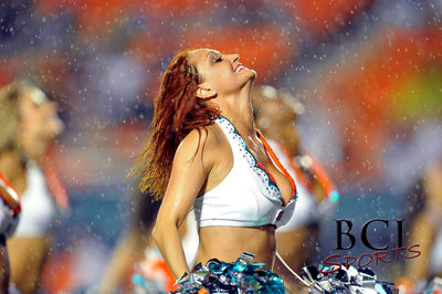 Miami Dolphins Cheerleaders perform in the rain
