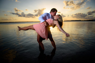 Sunset Dip during an engagement session in Florida