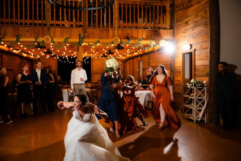 Bridesmaids Leap for Bouquet at Mountain Mist Farms