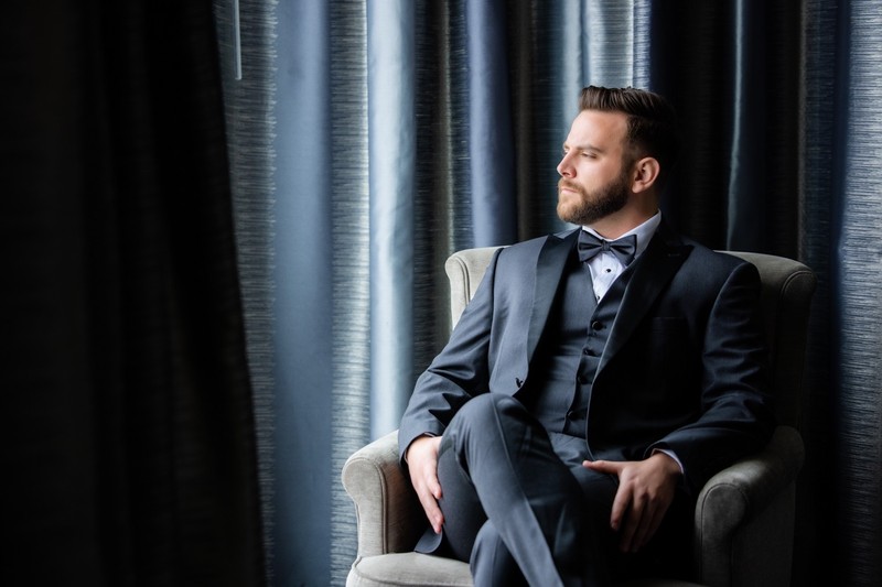 Groom Reflection at Press Room Wedding