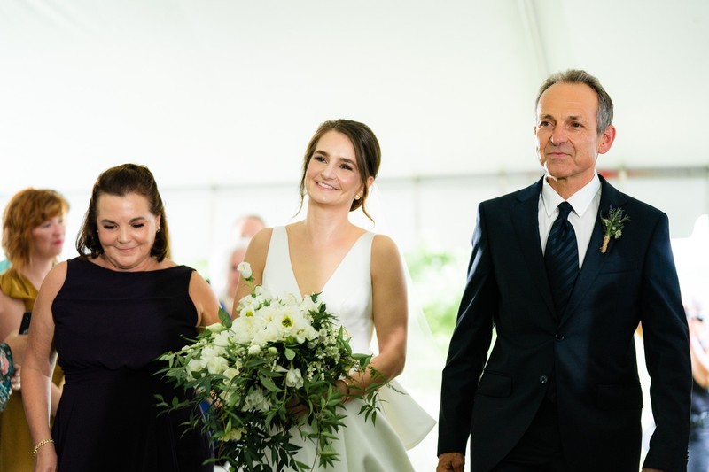 Bride Walks Aisle at Barn at Highpoint Farms Wedding