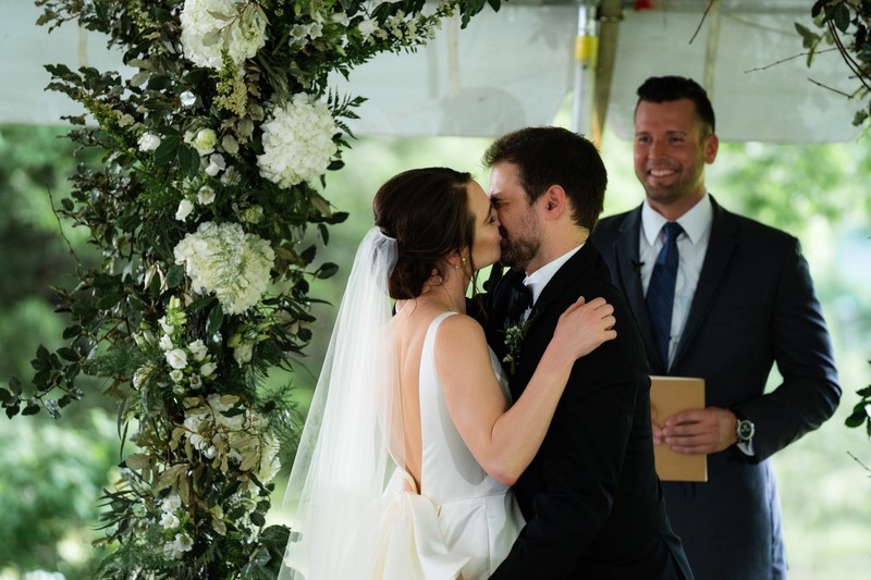 First Kiss at Barn at Highpoint Farms Wedding