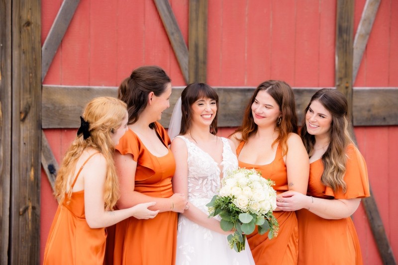 Bridesmaids Share a Laugh at Mountain Mist Farms