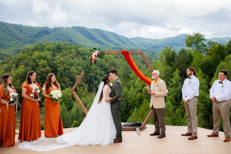 Wedding Kiss with Smoky Mountain Views