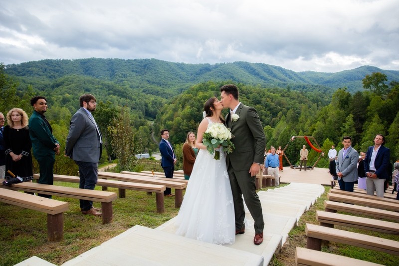 Mountain Mist Farms Ceremony Exit Kiss