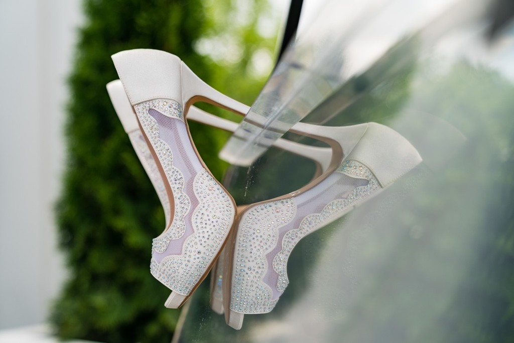 Bridal Shoes Reflected at Ramble Creek Wedding