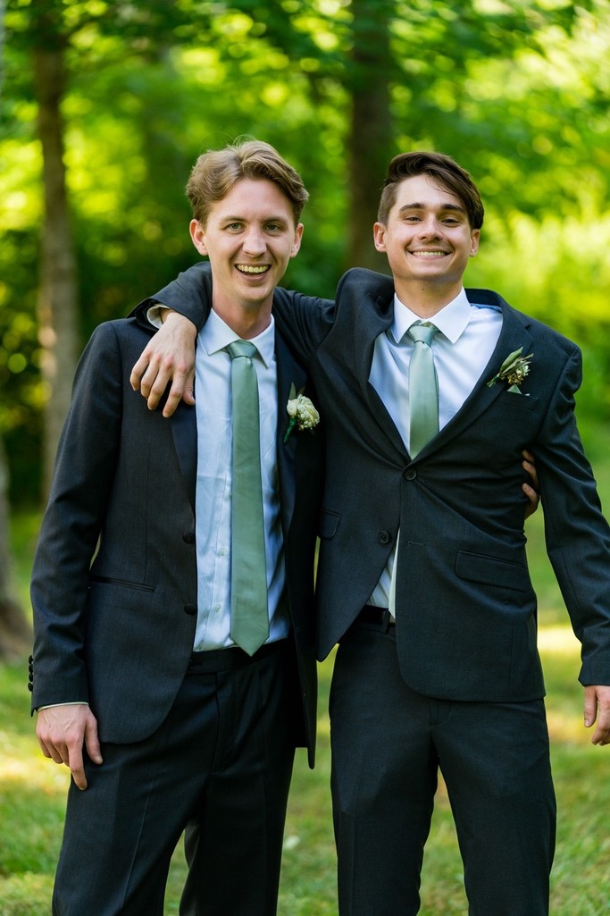 Groom & Groomsman Smiling at Ramble Creek