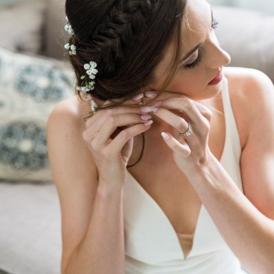 Bridal Hair Detail and Earrings at Ramble Creek Wedding