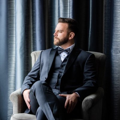 Groom Reflection at Press Room Wedding