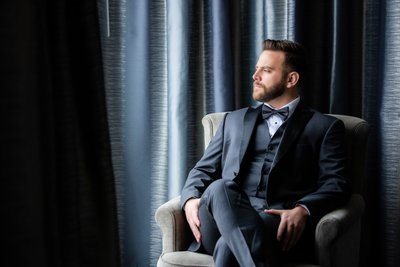 Groom Reflection at Press Room Wedding
