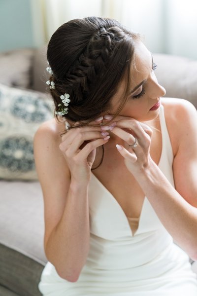 Bridal Hair Detail and Earrings at Ramble Creek Wedding