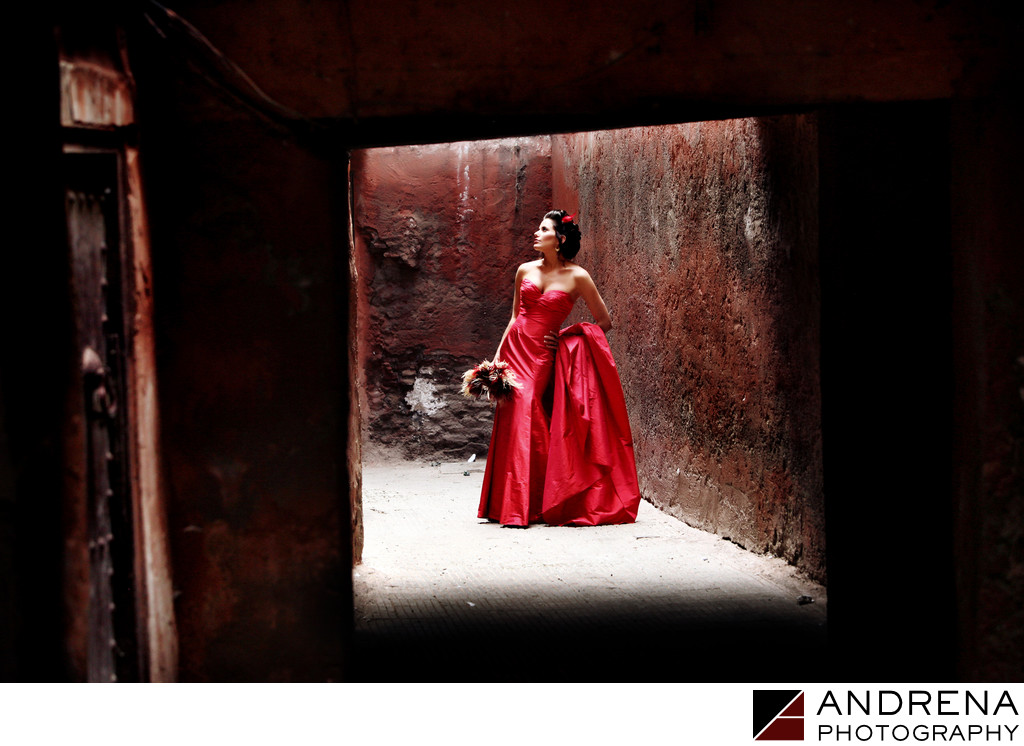 Destination Wedding Photographer Morocco Red Wedding Dress