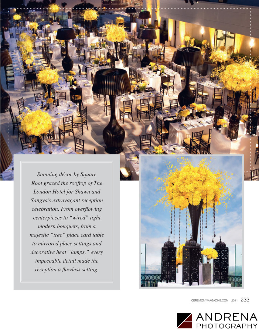 The London Hotel Yellow Reception Ceremony Wedding