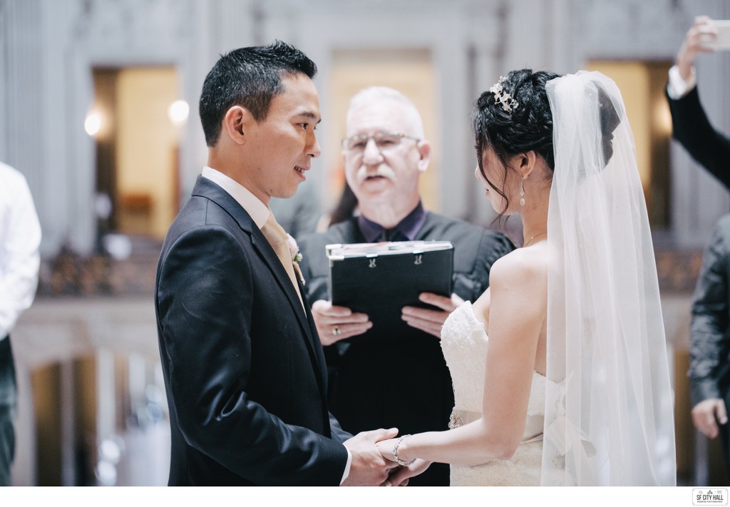 Couple and Officiant at SF City Hall Wedding 