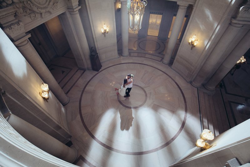 Dramatic artificial light portrait at San Francisco City Hall