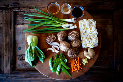 Raw ingredients for asian noodle dish