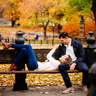 Central Park engagement photo Literary Walk in autumn