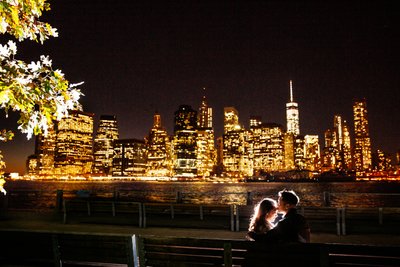 Brooklyn Bridge Park engagement photo Manhattan skyline