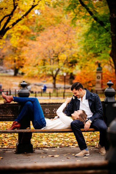 Central Park engagement photo Literary Walk in autumn