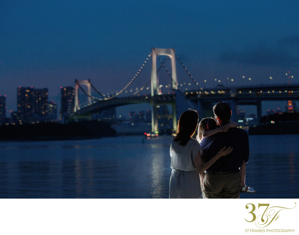 Family Photography with the Tokyo Skyline View at Night