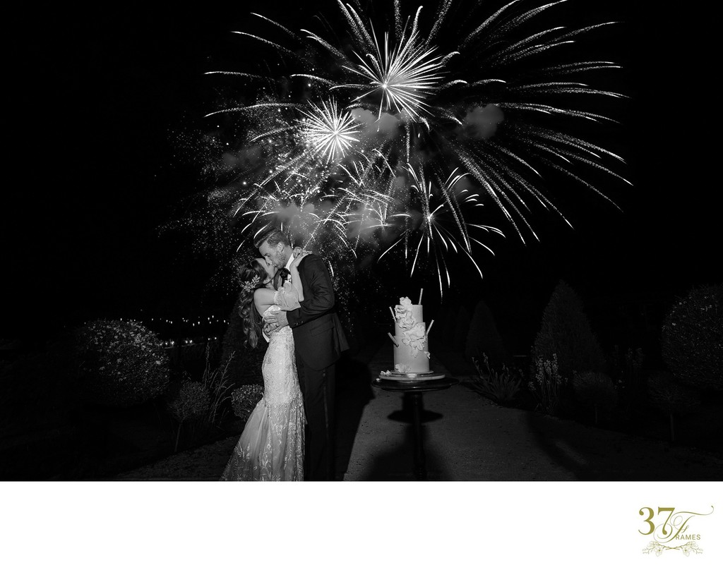 Kissing Amongst Fireworks Magical Moment French Wedding
