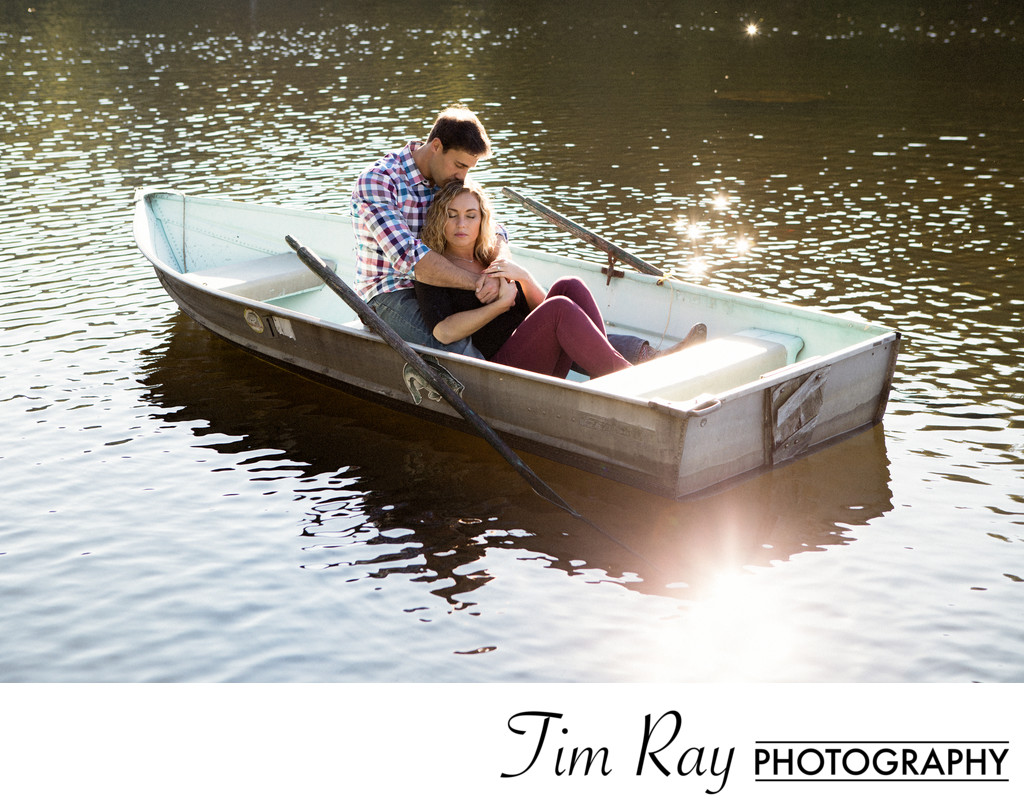 Engagement Portrait in Boat at sunset