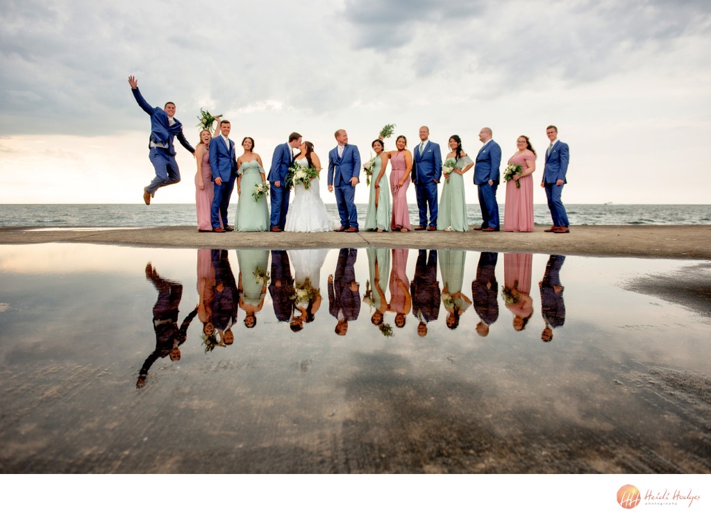 wedding party in Egg Harbor Wisconsin jumps for joy