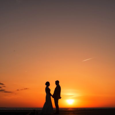 Sunset wedding on the bay in Egg Harbor Wisconsin