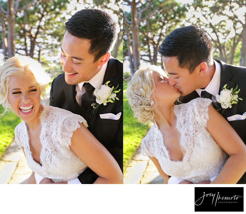 Wayfarers Chapel wedding Candid Moment Kissing