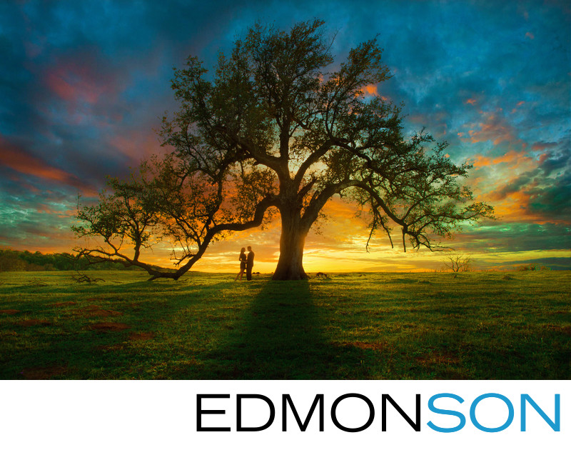 Epic Engagement Photo At Sunset Under Live Oak