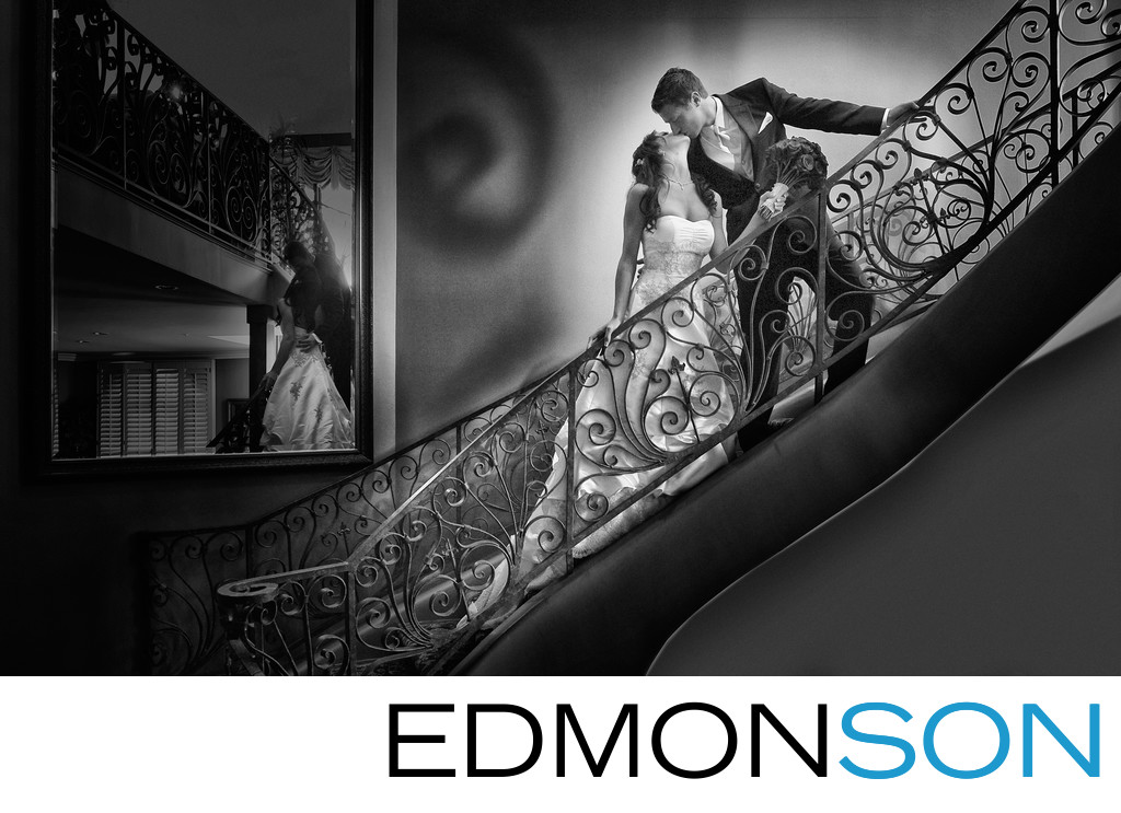 Artistic Black & White Wedding Photo On Stairs