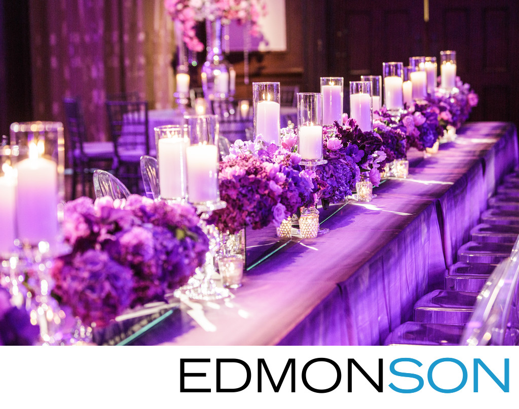 Purple Head Table Awaits Guests At Dallas Country Club