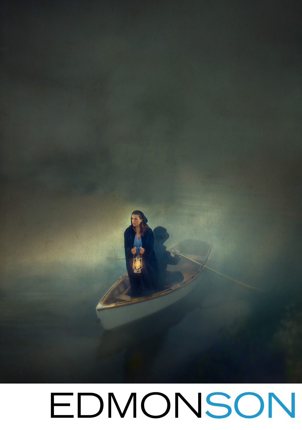 Woman With Lantern Rowing Through Fog