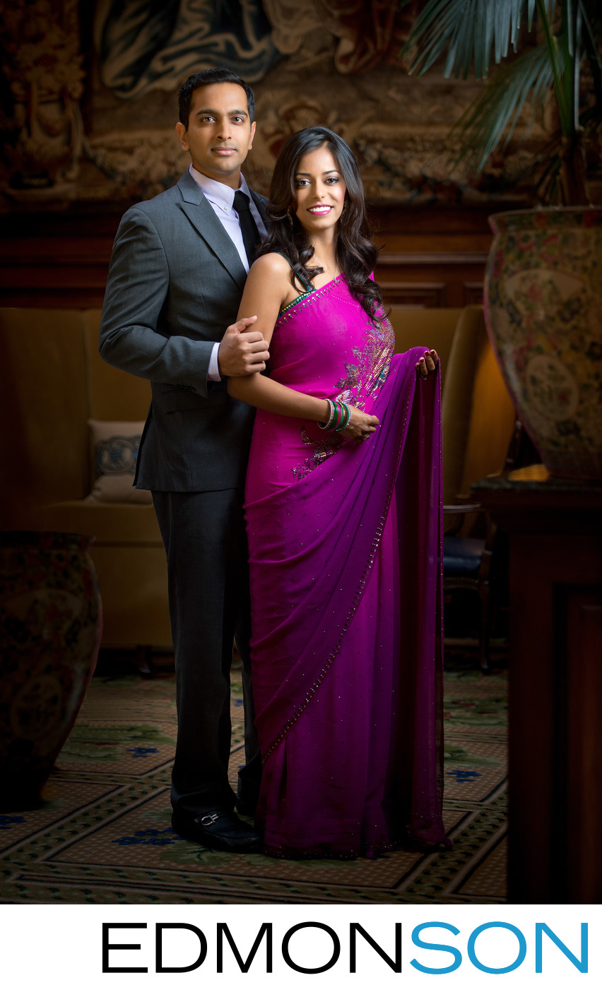 Indian Wedding Engagement Portrait In Formal Setting